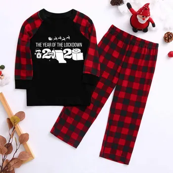 De crăciun Copiii Familiei Set de Pijama 2020 Zăbrele de Imprimare Maneca Lunga Două piese de Crăciun, Pijamale, Haine de Familie Utilaje