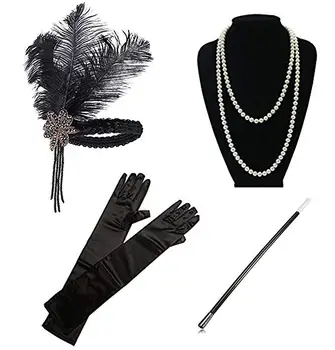 1920 Femei epocă GATSBY pene benzi Petarda Costum Accesoriu Suport Țigară colier de perle mănuși de Păr