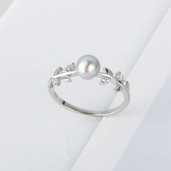 CLUCI Argint 925 Moda Zircon Frunze Inel Femei Pearl Inel de Montare Bijuterii Argint 925 Inele de Flori SR1085SB