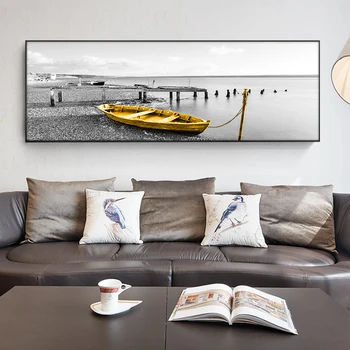 Naturale de Aur Barca Negru Pod de Lemn de Perete Peisaj Imagini de Artă Pictura Arta de Perete pentru Camera de zi Decor Acasă (Fara Rama)