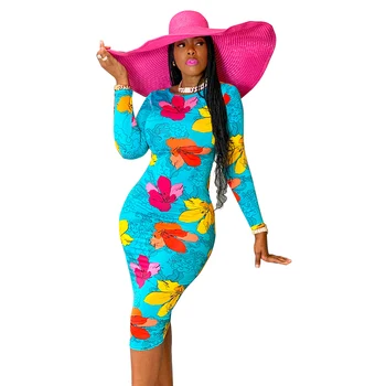 2020 Femei Florale Imprimate Slim Teaca Rochie Cu Maneca Lunga Bodycon Strâns Vestidos Colorate Clubwear Partid Rochie De Primavara-Toamna Uzura