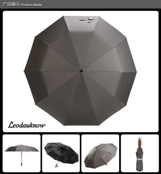 Leodauknow Lemn Automată Umbrelă de Pliere Oameni de Afaceri Stil Clasic Negru Acoperire 10K Windproof Nou Brand Umbrela de Ploaie