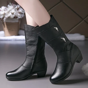 2020 Negru dimensiuni Mari 41 42 Cizme din Piele pentru femei Confortabil cu Fermoar la Jumătatea vițel cizme de Cauciuc pentru femei Windpoof Primăvară pantofi de Iarna