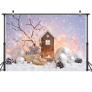 Iarnă Zăpadă Fundal de Fotografie cu Imagini de Crăciun Fulg de nea Lemn de Fond Casa Cadouri de Crăciun Bile de Nou-născut Portret