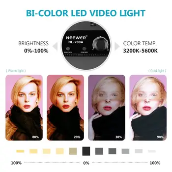Neewer Metal 10.6 inch Rotund Bi-Color LED-uri Lumina Video，30W 3200-5600K CRI95+ LCD Display Estompat Studio Marginea Flapjack Lumina