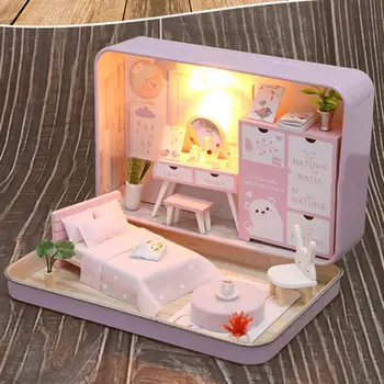 DIY Păpuși Kit Asamblat Cabana Jucărie Micro Model de Casa pentru Crăciun, Ziua de nastere Cadou de Ziua Îndrăgostiților