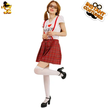 50 Tocilar Școală de Fete Costum cu Carouri Roșii Fusta Halloween Costume Cosplay Purim Petrecere Rochie Fancy pentru Femei Adulte