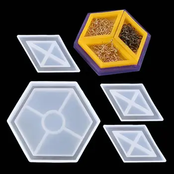 4buc de Bijuterii Geometrice Tava de Stocare Rasina de Silicon Matrite Set Hexagonale Coaster cu 3 Romb Grila DIY Meșteșug a Face Decor Acasă