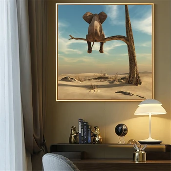 Elefant amuzant pe Copac Minimalist Modern, Panza Pictura Arta de Perete Imagini Nordic Postere si Printuri Home Decor Camera pentru Copii Decor