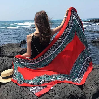 Excursie la plajă în 2019 vara femei eșarfă plus dimensiune bumbac boem imprimare șal eșarfe femei pe plaja pareos bandană foulard femme