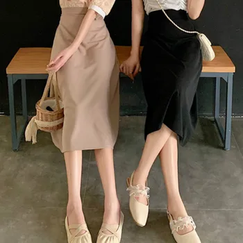 Fuste Femei de Moda Noua Solid Elastic Imperiul Casual Elegant de zi cu Zi Chic Ulzzang Harajuku Jumătatea vițel Lungime O-linie pentru Fete Femei