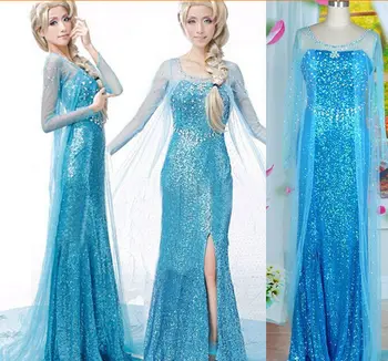 Fierbinte De Vânzare Elsa Regina Pentru Adulti Femei Rochie Costum Cosplay Flori Petrecere De Lux Rochie Rochii Vestido Albastru Sexy Femei De Îmbrăcăminte