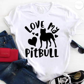 Dragostea mea Pitbull-cât de mulți scrisori Tricouri femei o-gat maneci scurte amuzante moda drăguț sus tees t-shirt pentru femei Doamnelor fete