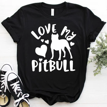Dragostea mea Pitbull-cât de mulți scrisori Tricouri femei o-gat maneci scurte amuzante moda drăguț sus tees t-shirt pentru femei Doamnelor fete