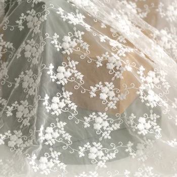 Net fire de flori broderie dantela tesatura moale, alb, fire rochie fusta tesatura față de masă de fundal manual diy pânză de curte