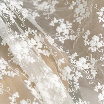 Net fire de flori broderie dantela tesatura moale, alb, fire rochie fusta tesatura față de masă de fundal manual diy pânză de curte