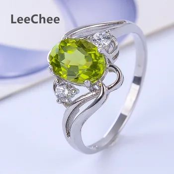 LeeChee Naturale Peridot inel pentru Femei cu 6*8mm Oval verde piatră prețioasă Real 925 Masiv Sterling Argint bijuterii pentru cadou