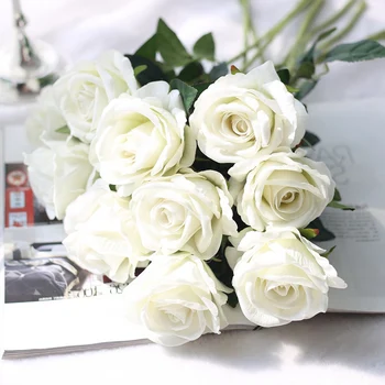 5Pcs 51 cm lungime Ramura Buchet de Flori Frumoase, Albe, Trandafiri de Mătase Artificială Flori de Nunta Acasă masa Decor de Masă Aranja Flori False