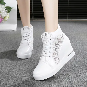 Doamnelor Pantofi înălțimea creșterea pantofi femeie platforma Adidasi vulcanizat pantofi Dantelă albă de argint pantofi casual 2020