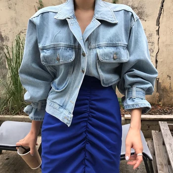 2020 Nou Denim Albastru Jachete Scurte Femei Rever Single-breasted Casual Streetwear Blugi, Jachete Femei de Primavara Strat de Îmbrăcăminte exterioară