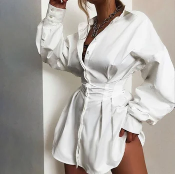 Hirigin Femei Adânc V Clubwear Maneca Lunga de Toamna Dress Shirt Topuri Partid Rochie Mini S-XL