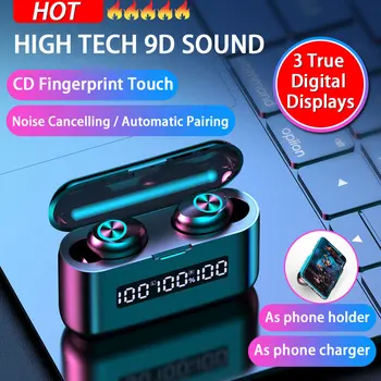 F9 Vânzare FIERBINTE Element TWS Bluetooth 5.1 Casti CD de Amprente Touch Stereo Wireless Casti Muzica Casti cu Incarcator Cutie