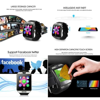Q18 ceas inteligent Bărbați Bluetooth Sport smartwatch aparat de Fotografiat Telefon Sim Card TF pentru Android IOS Fitness Brățară pk dz09 GT08 A1 V8 y68