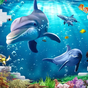 Albastru personalizat Lume Subacvatică Delfin, Rechin, Pește Coral 3D Foto Tapet Pentru camere Copii Dormitor, Cameră de zi cu TV de Fundal de Decor
