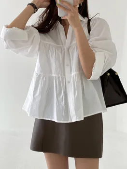 Noi 2020 Femei Primavara-Vara Tricouri Bluza Oversize Puff Maneca Elegant Coreean Ori Mozaic Doamna Sălbatice Topuri