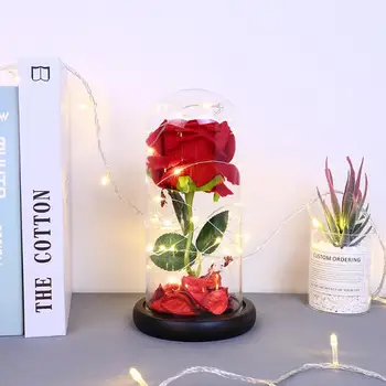 20LED Lumini de Noapte Flori de Trandafir în Cupolă de Sticlă Sârmă de Cupru Șir de Lumini pentru Petrecerea de Nunta Cadou de Ziua Îndrăgostiților Decor Acasă