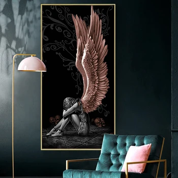 Îngeri Și Demoni Panza Pictura Red wings Gri Caracter Postere, Printuri Scandinave Arta de Perete de Imagine pentru Camera de zi Cuadros