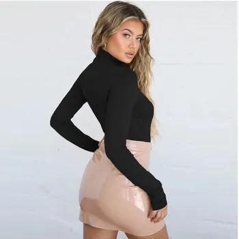 Elegant Corp Solid Femei Casual Slim Bază De Sex Feminin Haine De Toamna Cu Maneca Lunga Bodycon Guler Înalt Și Subțire Jumpersuits 2020 Moda