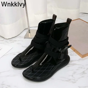 Apartament de cauzalitate pantofi pentru femei platforma sandale gladiator glezna buckled curea stilul punk flipflops piele strălucitoare cizme de vara