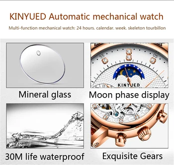 KINYUED 2019 New Design din Piele de Diamant Display Tourbillion Automat Mechanical Ceas Barbati Ceasuri de Top de Brand de Lux