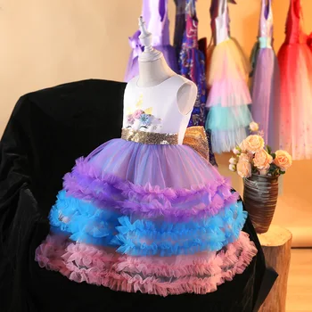 LZH Unicorn Rochie de Petrecere Pentru Fete de Halloween Costum de Carnaval Curcubeu Tutu Printesa Rochie de Petrecere Rochie de Mireasa Copii