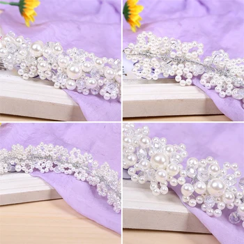 Romantic Cristal Pearl Flori Benzi Diadema Femei Tiare și Coroana Par Mireasa, Bijuterii de Mireasa Accesorii de Par Pentru Mireasa