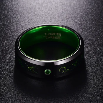 Negru suprafata dragon grava verde de zirconiu innerside 8mm lățime autentic verigheta tungsten carbide pentru bărbați inele