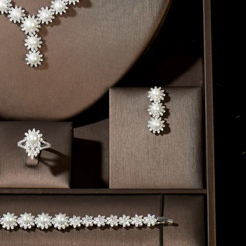 HIBRIDE de Moda CZ Zirconia Set de Bijuterii Romantic Perla Colier Cercei Set pentru Iubitorii de Fata de zi cu Zi Bijuterii Cadou Bijoux N-1498