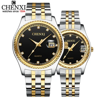 CHENXI Moda Barbati Femei Stras Ceasuri cu Cadran Top Brand de Lux, Cupluri Cuarț Ceas din Oțel Complet Impermeabil Ceas cu Calendar