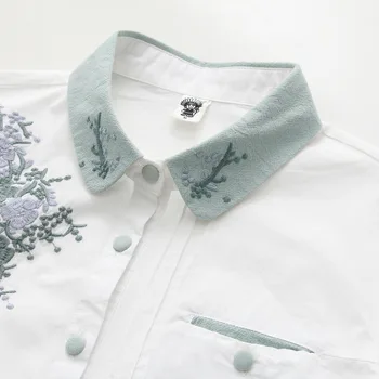 Bluze pentru femei 2019 Toamna Noua Moda Broderii Florale Femei Bluza cu Maneci Lungi din Bumbac Alb Casual, Camasi Topuri Largi Blusas