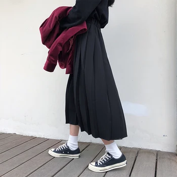 3 Culori Fuste Plisate Femei Stil Preppy Fuste Lungi Talie Mare, Solid O Linie Casual Vintage Coreean Fuste Student În Anul 2020 W976
