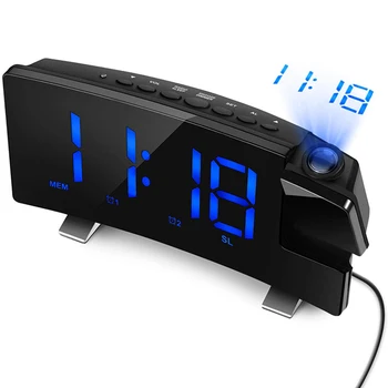 Proiectie Ceas Deșteptător, 7 inch LED Curbat-Sn Mari, Display Digital, pentru a Regla Automat Luminozitatea, 12/24 Ore,Alarmă Dublă C