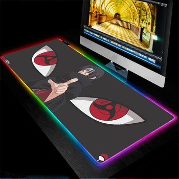Naruto Anime Mouse Pad RGB Frumos Ochii Mari Mousepad XXL 7 Culori LED Luminos Gamer Laptop Office Keyboard Covor Birou Mat