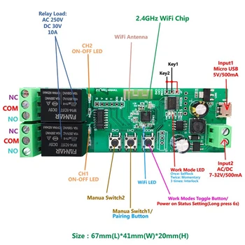 Tuya 2 CH WiFi Tarasc Modul Releu de Moment/Auto-Inchidere/Blocare Sincronizare de la Distanță Modul Comutator pentru Casa Inteligentă