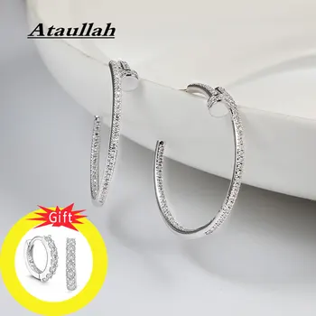 Ataullah Simplu Moda Mare Rotund Cercei pentru Femei S925 Argint Cercei Cerc Mare Încrustat cu Zircon Bijuterii EW004