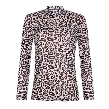 Popular European Moda Retro Stil Sexy Femei Leopard de Imprimare Perspectivă O Gât Maneca Tee Top Subțire Pulover T-shirt