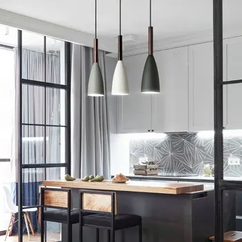 Modern Nordic E27 Metal Lemn Agățat Pandantiv Lumina pentru Dormitor, Living Sufragerie Bucatarie Cafe-Bar Decor Minimalist Lampă cu LED-uri