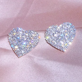 2020 Lux Stras Mare Forma de Inima Cercei Stud pentru Femei Bling Cristal Dragoste Inima Declarație de Nunta Cercei Bijuterii Cadou