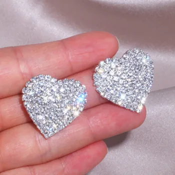 2020 Lux Stras Mare Forma de Inima Cercei Stud pentru Femei Bling Cristal Dragoste Inima Declarație de Nunta Cercei Bijuterii Cadou