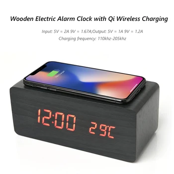 Ceas Cu Alarmă Pentru Qi Wireless Charging Pad Compatibil Cu Iphone, Samsung Lemn Led Ceas Digital De Sunet Funcția De Control